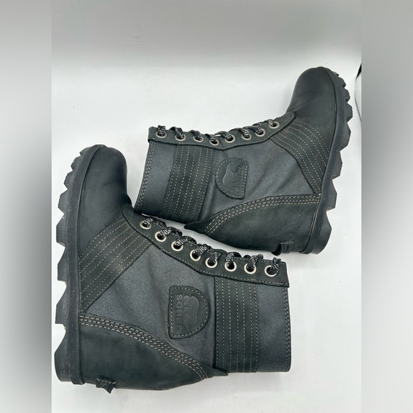 Sorel Lexie Wedge Lace Up Waterproof Leather Boot Bootie black size 8 - Picture 7 of 8